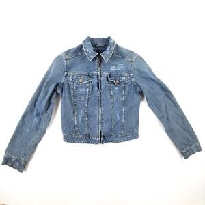 Vintage Indigo Palms Tommy Bahama Destressed Denium Jean Jacket Womans Small